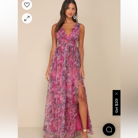 NWT Garden Romance Magenta Floral Print Organza Maxi Dress - Picture 4 of 8